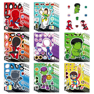 hot toys | 8Sheets Marvel Avengers Spiderman Puzzle Stickers Make-a-Face DIY Assemble Toys for Kids Children Decals