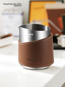 MONGDIO | Stainless Steel No Handle Leather Sleeve Milk Frothing Pitcher
