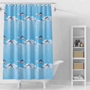Cartoon dolphin shower curtain Waterproof bathroom curtain Baby bathroom waterproof curtain Quick dry and easy to scrub