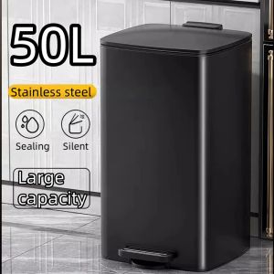 50l/30l black Household kitchen Stainless steel soft close trash bin can with cover pedal big size for room bathroom