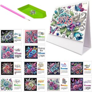 Bộ Tranh Kim Cương 1 Mảnh Họa Tiết Hoa Chủ Đề Lịch Giáng Sinh Kim Cương Tròn Trên Chất Liệu Giấy Dùng Trang Trí Phòng Khách Phòng Ngủ