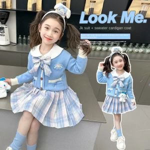 Sanrio Cinnamoroll Childrens CosPlay Academy Style Pleated Skirt Girl Autumn Princess Dress Kids JK Uniform Birthday Party Gift