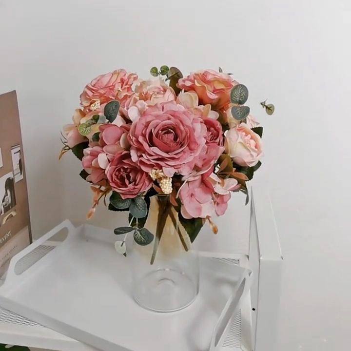 Artificial Flowers Bouquet Peony Silk Hydrangea Decor Faux Plastic