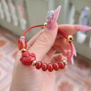 Q592 Vòng cáp lu thống ngũ điếu Ngọc Agate Đỏ hồ ly Ngọc Huyết Hỏa và Thổ - Phong Thuỷ Phong Thủy TUDO P