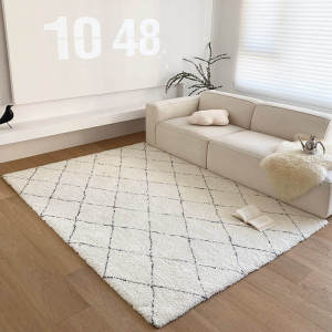 Artistic Line Pattern Carpet Thick Short Fur Bedroom Living Room Area Rug PVC Material European Style Rectangular Home Decor