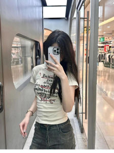 Áo Thun Cotton Tay Ngắn Cổ Tròn in Chữ Graffiti Phong Cách Mỹ Dành Cho Nữ Mùa Hè Áo Ngắn Thoải Mái Mặc Đi Làm