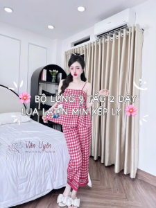 Bộ Lửng 9 Tấc 2 Dây Nữ Lụa Latin mịn xếp ly quần dài 80cm có túi phom dưới 60kg