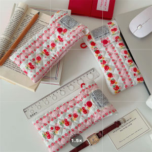 Strawberry Patterned Portable Eye-Glass Storage Bag Cotton Padded Sunglasses Case Protective Cover Print Pen Case Organizer