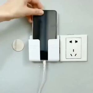 Giá Dán Tường Để Điện Thoại Remote Ổ Cắm/ Giá Đỡ Sạc Điện Thoại/ Kệ Đựng Đồ Dán Tường - Kèm 2 Móc Treo Đồ