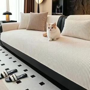 Áo Phủ Ghế Sofa Sọc Tối Giản Chất Liệu Chenille Chống Trơn Trượt Dùng Được Quanh Năm Trang Trí Nội Thất Phòng Khách Chất Liệu Polyester Kiểu Dệt Móc.