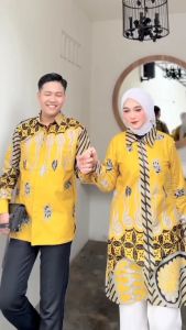 Baju Batik Couple Pasangan Kemeja Batik Pria Lengan Panjang Tunik Batik Wanita Jumbo