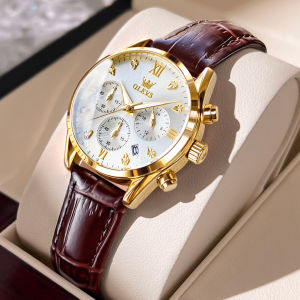 OLEVS Jam Tangan Wanita Elegan Terbaru Ori Tahan Air Import Kulit Kalender Bercahaya