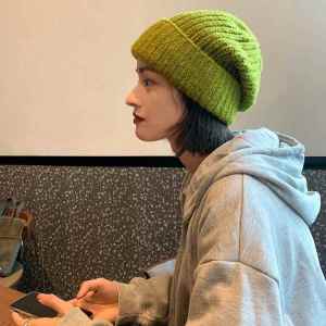 Korean Style Womens Knitted Hat Face Slimming Autumn Winter Warm Ear Protection Pure Color Trendy Overhead Cable Knit Cap