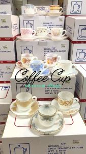 [1ใบ] ชุดแก้วกาแฟเนื้อมุก ขอบทอง พร้อมจานรองแก้ว ถ้วยกาแฟ PEARL Opal Glass Coffee Tea Cup with Saucer