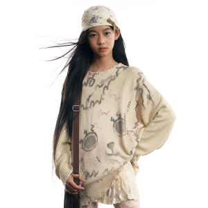 LOVESASAKIDS | Original Cat Print Hole Loose Round Neck Sweater