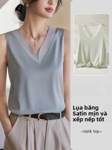 MiiOW | Áo ba lỗ không tay bằng vải lụa satin rộng vai mùa hè cho nữ Áo sơ mi công sở bên trong Áo khoác ngoài thời trang thường ngày