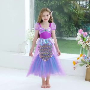 Girls Mermaid Princess Dress Sparkling Sequin Fish Tail Tulle Gown Kids Cosplay Costume For Birthday Carnival Theme Party