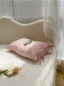 Pure Cotton Pillowcases with Ribbon Butterfly Knots Matching Set of Two Standard Size for Single Pillow Chinese Brand