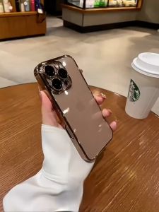 Kasus Desert Titanium 6D Plating Transparan untuk iPhone 16 Pro Max, 16 Plus, 12, 13, 14, 15 Pro Max & Casing Hard PC Shockproof
