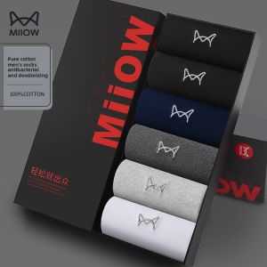 MiiOW | Mens Mid-calf Cotton Socks Black Antibacterial Sweat Absorbent Spring Summer Autumn Business Long Socks Comfortable Breathable
