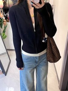 SHUQINGLAI | Early Autumn Knit Cardigan Outfit Korean Style Slim Short Sleeve Top
