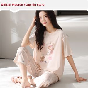 MiiOW | Summer Short Sleeve Seven-Eights Pants Set Leisure Wearable Cartoon Sleepwear