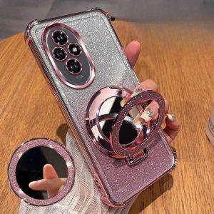 เคสโทรศัพท์แบบกลิตเตอร์ชาร์จไร้สาย Magsafe Case สุดหรู สำหรับ Honor 400 300 200 100 Pro Litie Smart 90 70 50 ชุบด้วยกระจกเงาที่ยึดโทรศัพท์ เคสซิลิโคน TPU กันกระแทก เคสมือถือ