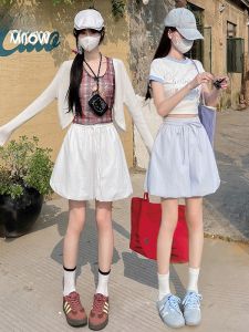 Miiow | High Waist A-Line Wide Leg Pants Women Summer 2025 New Casual Versatile White Flower Bouffant Fluffy Lantern Pants Skirt