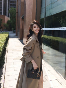 Elegant Loose Womens Coat Autumn 2025 New Korean Style British Casual Popular Long Sleeve Polyester V-Neck Belted Coat