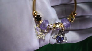 Lunara Royal Amethyst Heart and Butterfly Gold Charm Bracelet