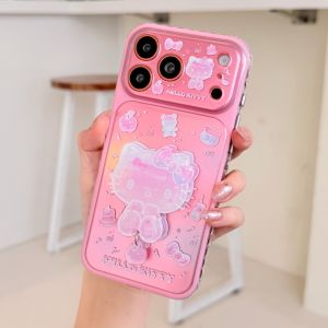 Sanrio | Kawaii Pink Sanrio Hello Kitty Silicone Phone Case for iPhone 17 16 15 Pro Max Airbag Stand Shockproof Protective Soft Cover