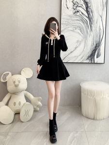 Sweet Youthful Knitted Short Skirt Dress Womens College Style Spring 2024 Long Sleeve Hoodie Dress High Waist A-Line Dress