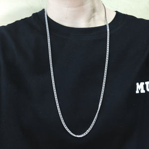 Silver Mid-Length Short Metal Sweater Chain Fine Necklace Fashion Retro Simple Japanese and Korean Titanium Steel Neutral for Men and Women