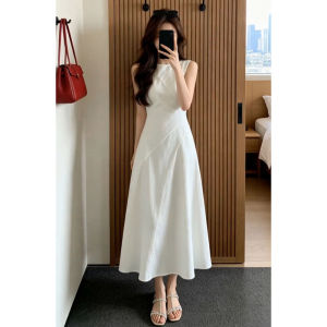 LIRUSHAN | Elegant French Style Sleeveless White Long Dress