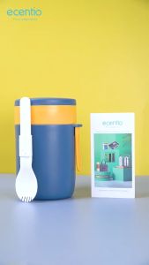 ecentio 450ml Mangkok sup Free Sendok Cangkir sup Anti Tumpah Portable Panci sup hijau BPA FREE