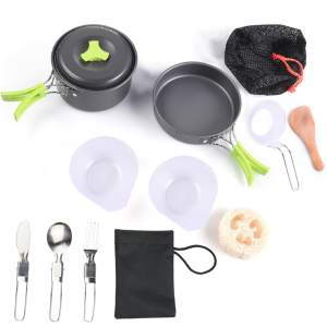 1.8L outdoor lightweight aluminum alloy mini cooking kit with non stick pot nested storage and portable design easy to carry