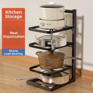 Adjustable Thick Kitchen Storage Rack Multi-level Pot and Lid Organizer