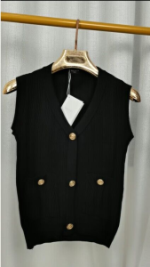 Original BALMAINˉPARIS High quality knitted vest cardigan for women Solid V-neck sleeveless top ladies Breathable ice silk vest