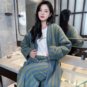 Couples Long Thickened Coral Fleece Robe Luxury Home Clothes Youth Polyester Fiber Winter Season Sleepwear Bathrobe