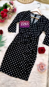 MyDu Shop | MS 2261 Đầm dự tiệc Tay Lỡ Chấm Bi Nhẹ Nhàng Dún Eo Tôn Dáng Quý Phái