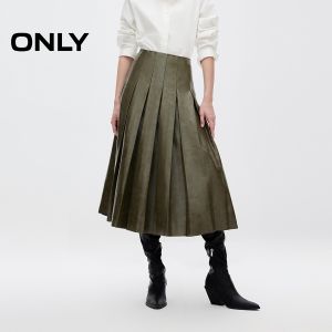 ONLY | Simple Fashion High Waist PU Pleated Skirt