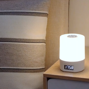 AIMO Rechargeable Bedside LED Night Light 3Colour Touch Lights Timing Dimmable USB Table Lamp with Clock Time Display