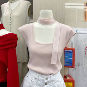 Korean Style Comfortable Knitted Sweater Womens Square Collar Draped Overhead Top Versatile Summer Fashion Small Niche Vest