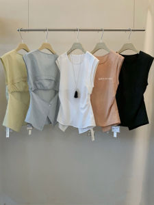 Simple Circular Neck Waist-cinching Korean Design Top Womens Summer Commute-friendly Versatile Slimming Hollow out Blouse