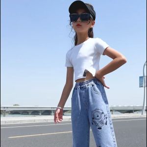 กางเกงยีนส์เด็กผู้หญิง - ทรงหลวม ลายการ์ตูน สำหรับอายุ 3-15 ปี