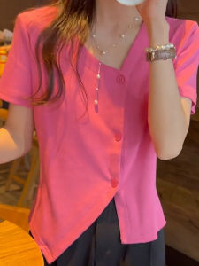 Design Sensation Short Sleeve T-Shirt Womens Summer High-End Base Shirt Irregular Chic Short Style Upper Apparel