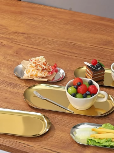 European-Style Stainless Steel Towel Tray Oval Tray Cosmetic Jewelry Organizer Snack Fruit Home Deco Piring Emas