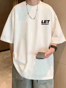 Heavyweight American 100% Pure Cotton Short Sleeve T-Shirt Mens Loose Summer Trendy Brand INS Boys Half Sleeve Top