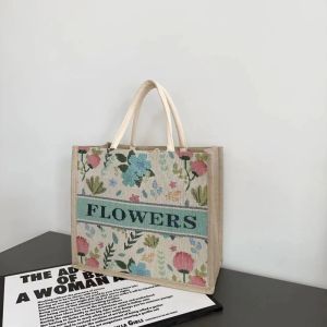 Large Capacity Canvas Tote Bag Ladies Single Shoulder Shopping Bag Portable Commuting Handheld Bag Soft Polyester Lining Magnetic Buckle Closure