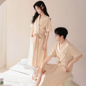 Bộ đồ ngủ MiiOW Cat Person cặp đôi làm bằng cotton kiểu áo choàng tay ngắn màu đỏ thoải mái